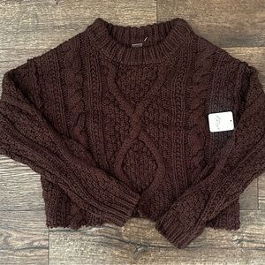 NWT Free People Cutting Edge Chunky Cable Knit Sweater Chocolate Lava Size XS
